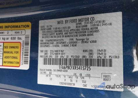 2024 Ford Mustang Gt Premium Fastback из США, поврежденный, VIN 1FA6P8CFXR5415725